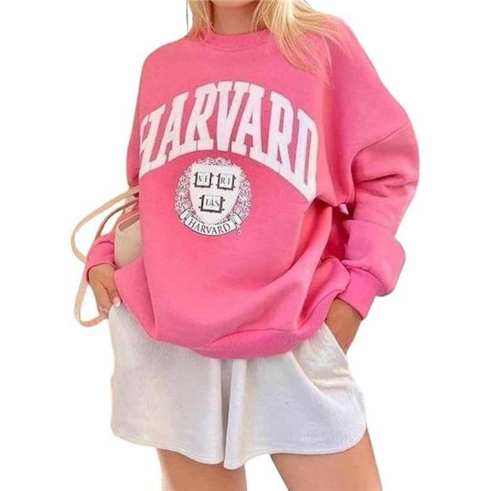 harvard letter Graphic  Sweatshirt Crewneck Long Sleeve